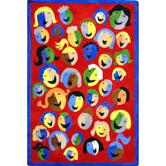 Kid Essentials Joyful Faces 10'9" x 13'2" Area Rug in Color Red