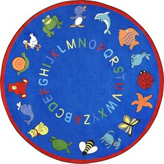 Kid Essentials ABC Animals 7'7" Round Area Rug in Color Blue