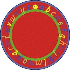Kid Essentials AlphaScript 7'7" Round Area Rug in Color Red