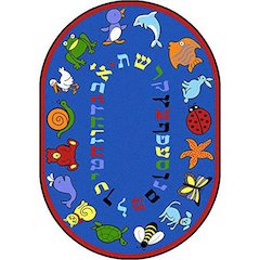 ABC Animals (Hebrew Alphabet) 10'9" x 13'2" Oval Area Rug in Color Blue