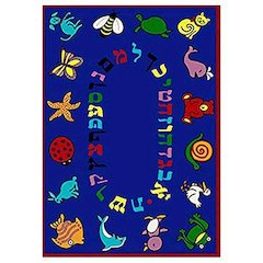 ABC Animals (Hebrew Alphabet) 5'4" x 7'8" Oval Area Rug in Color Blue