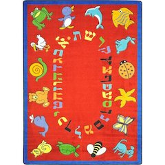 ABC Animals (Hebrew Alphabet) 5'4" x 7'8" Oval Area Rug in Color Red
