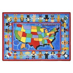 Kid Essentials I'm An American 5'4" Round Area Rug in Color Multi