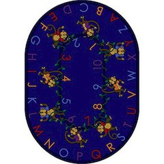 Kid Essentials Monkey Business 7'7" Round Area Rug in Color Blue