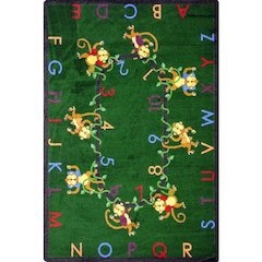 Kid Essentials Monkey Business 7'7" Round Area Rug in Color Green