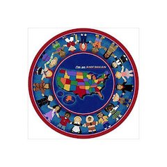 Kid Essentials I'm An American 7'7" Round Area Rug in Color Multi
