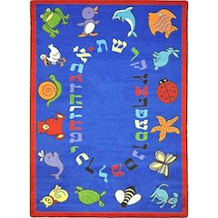 ABC Animals (Hebrew Alphabet) 7'8" x 10'9" Oval Area Rug in Color Blue