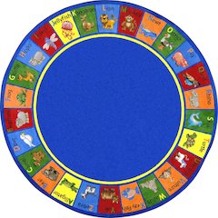 Kid Essentials Animal Phonics 7'7" Round Area Rug in Color Multi