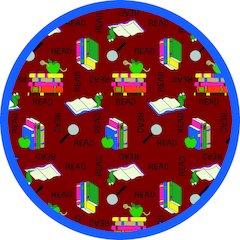 Kid Essentials Bookworm 7'7" Round Area Rug in Color Red