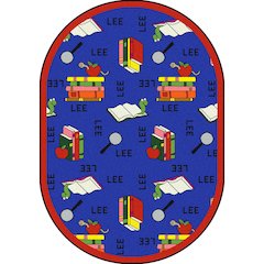 Kid Essentials Bookworm (Spanish) 5'4" x 7'8" Oval Area Rug in Color Blue