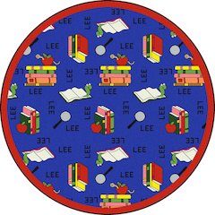 Kid Essentials Bookworm (Spanish) 7'7" Round Area Rug in Color Blue