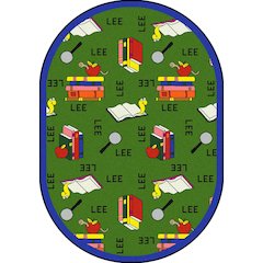Kid Essentials Bookworm (Spanish) 5'4" x 7'8" Oval Area Rug in Color Green