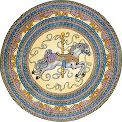 Kid Essentials Carousel 7'7" Round Area Rug in Color Yellow