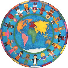Kid Essentials Hands Around the World 7'7" Round Area Rug in Color Multi