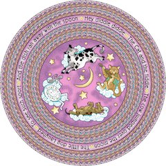 Kid Essentials Hey Diddle Diddle 7'7" Round Area Rug in Color Pink