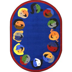 Kid Essentials Joyful Faces 5'4" x 7'8" Oval Area Rug in Color Blue