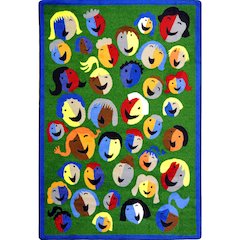 Kid Essentials Joyful Faces 3'10" x 5'4" Area Rug in Color Green