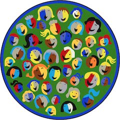 Kid Essentials Joyful Faces 7'7" Round Area Rug in Color Green