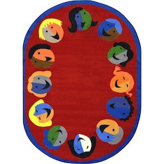 Kid Essentials Joyful Faces 5'4" x 7'8" Oval Area Rug in Color Red