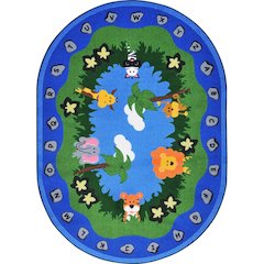 Kid Essentials Jungle Peeps 5'4" x 7'8" Oval Area Rug in Color Multi