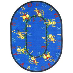 Kid Essentials Monkey Business 5'4" x 7'8" Oval Area Rug in Color Blue