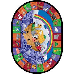Kid Essentials Noah's Alphabet Animals 5'4" x 7'8" Oval Area Rug in Color Multi