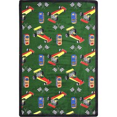 Playful Patterns Pit Stop 3'10" x 5'4" Area Rug in Color Green
