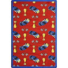 Playful Patterns Start Your Engines 5'4" x 7'8" Area Rug in Color Red