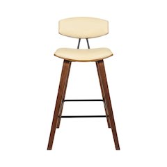 Cream Faux Leather Mid-Century Counter Height Barstool with Walnut Wood Finish