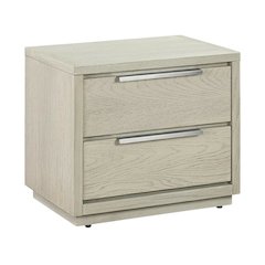 Grey Oak Wooden Nightstand with 2 Drawers for Bedroom Storage