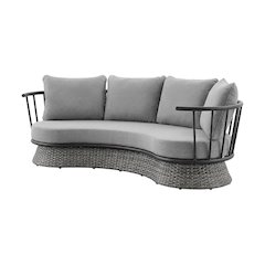 Dark Gray And Black Wicker Aluminum Outdoor Sofa With Water-Resistant Fabric