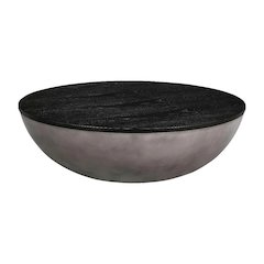 Round Concrete Coffee Table with Black Brushed Oak Top and Durable Oak Base