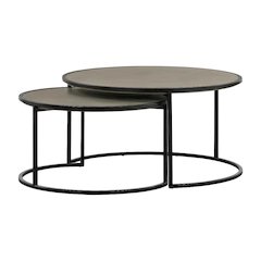 Concrete and Black Metal 2-Piece Nesting Coffee Table Set with Modern Design