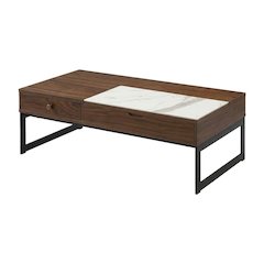 Rectangular Walnut Lift-Top Coffee Table with Sintered Stone Panel