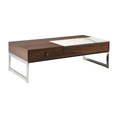 Rectangular Walnut Lift-Top Coffee Table with Sintered Stone Panel and Sled Legs