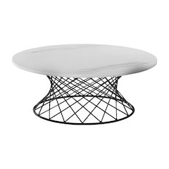 White Marble Coffee Table with Black Metal Base and Durable Frame