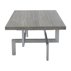 Gray Wood Coffee Table with Brushed Stainless Steel Base and Modern Design