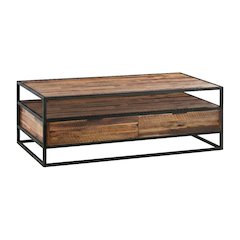 Rectangle Coffee Table in Rustic Acacia with Black Metal Frame and Storage Shelf