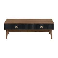 Black Veneer Coffee Table with Walnut Wood Frame and Sturdy Construction