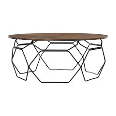 Walnut Veneer Coffee Table with Black Metal Base and Modern Design