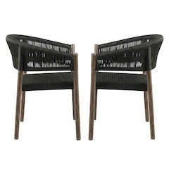 Light Eucalyptus Outdoor Dining Chair Set With Charcoal Rope And Armrests