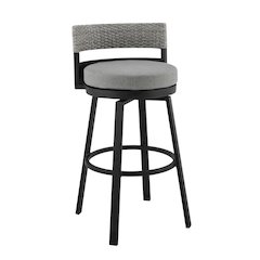 Aluminum, Wicker Outdoor Swivel Bar Stool, Gray Cushions, Water Resistance