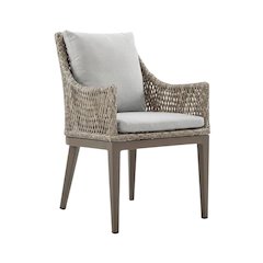 Gray Wicker And Aluminum Outdoor Dining Chairs With Beige Cushions, Set Of 2