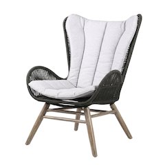 Light Eucalyptus Wood Outdoor Lounge Chair With Truffle Rope And Gray Cushion