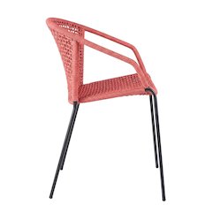 Stackable Steel Dining Chair With Brick Red Rope, Uv Resistant Outdoor Seating