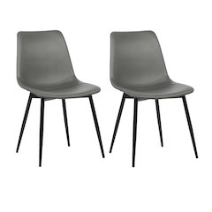 Monte Dining Chair in Gray Faux Leather with Black Metal Legs Set Of 2