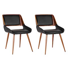Panda Mid-Century Dining Chair in Walnut Finish and Black Faux Leather Set Of 2