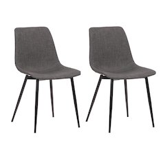 Monte Dining Chair in Charcoal Fabric with Black Metal Legs Set Of 2
