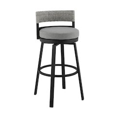 Outdoor Patio Counter Height Swivel Bar Stool, Aluminum, Dark Grey Cushions