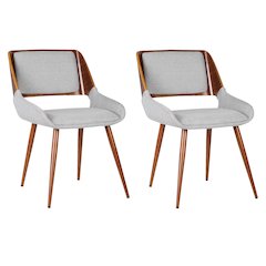 Panda Mid-Century Dining Chair Walnut Finish and Gray Fabric Set Of 2